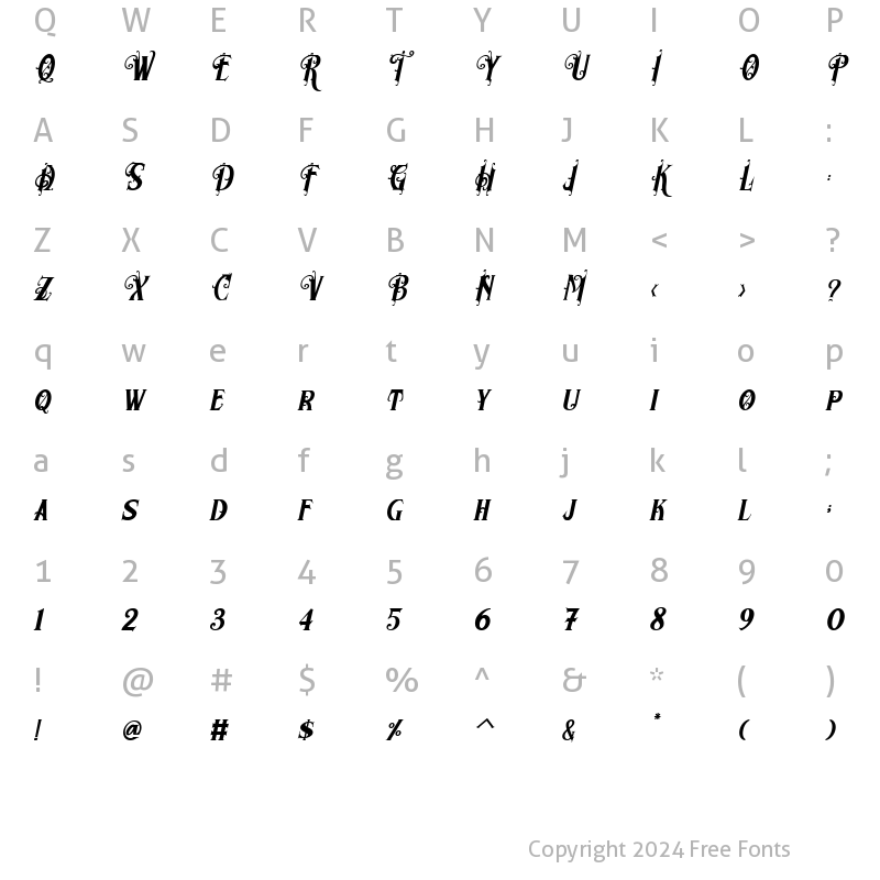 Character Map of Morgan Tattoo Italic