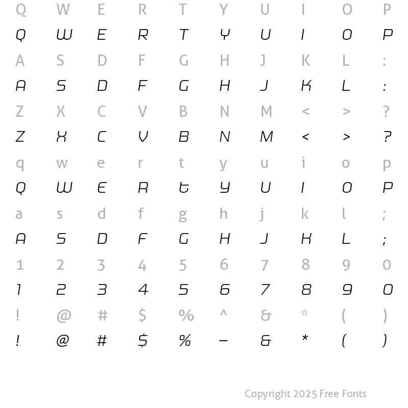 Character Map of MorganBig Light Italic