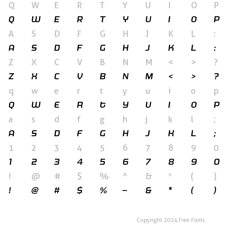 Character Map of MorganBig Medium Italic