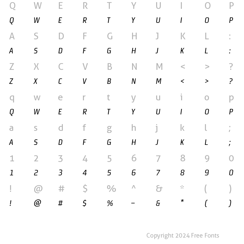 Character Map of MorganSansCond Caps Italic