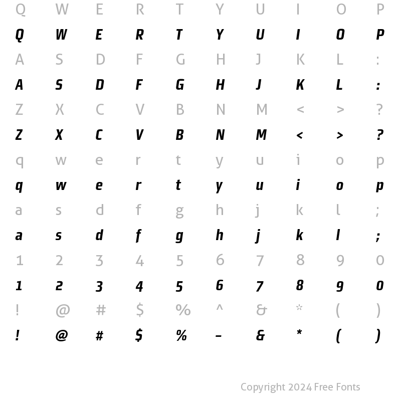 Character Map of MorganSansCond Office Bold Italic