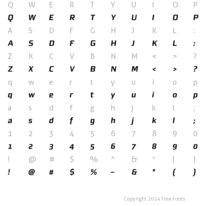 Character Map of MorganSnOffice Bold Oblique