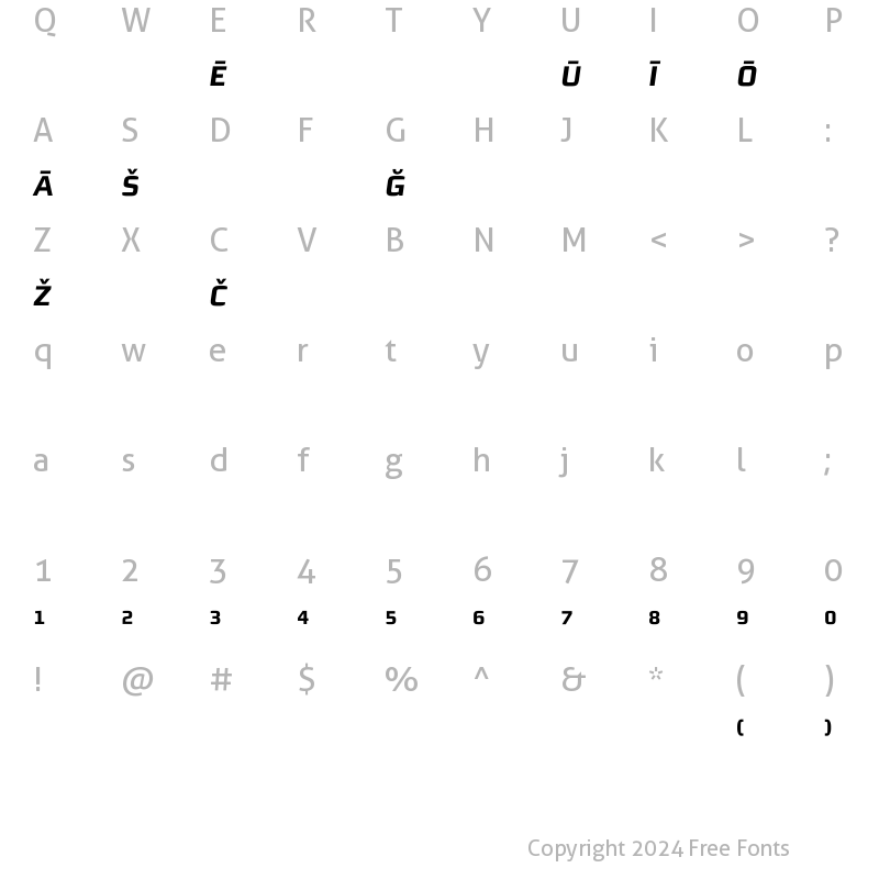 Character Map of MorganSnPi Bold Oblique