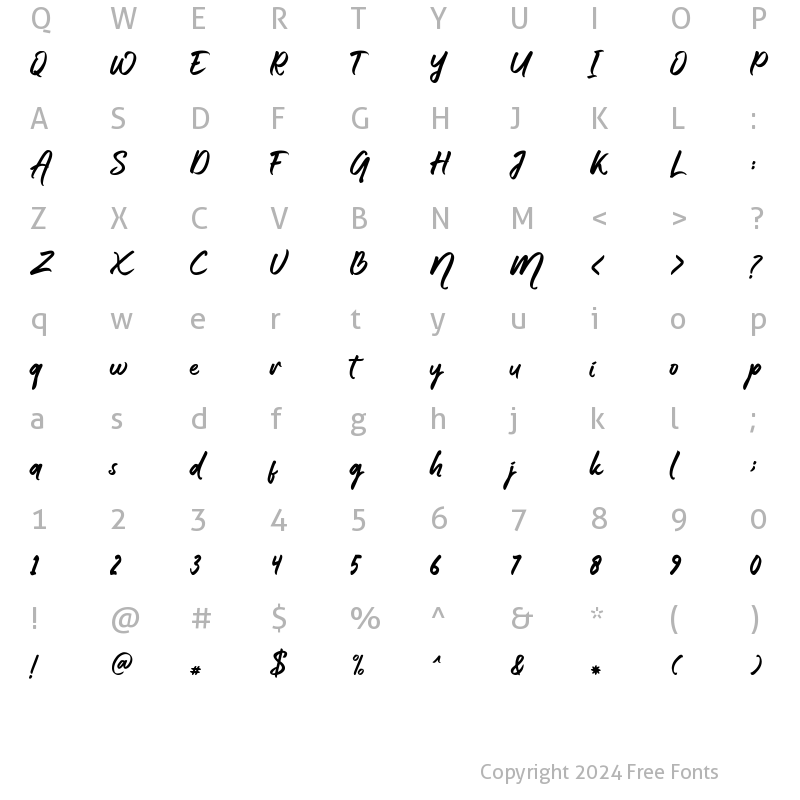 Character Map of Morgella Brush Regular