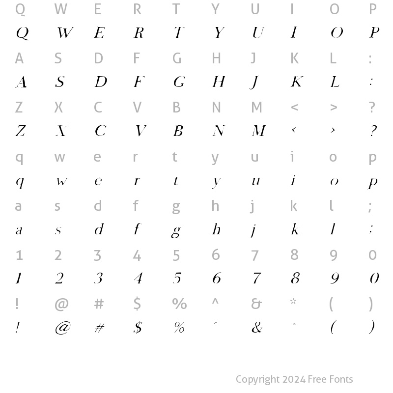Character Map of Morgen Thin Italic
