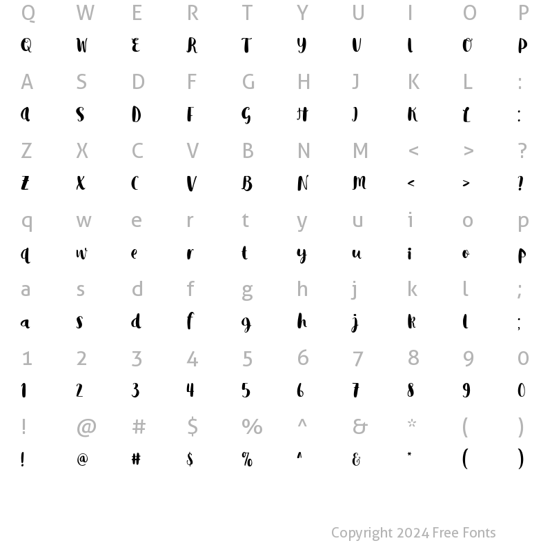 Character Map of Morina Rosella Regular