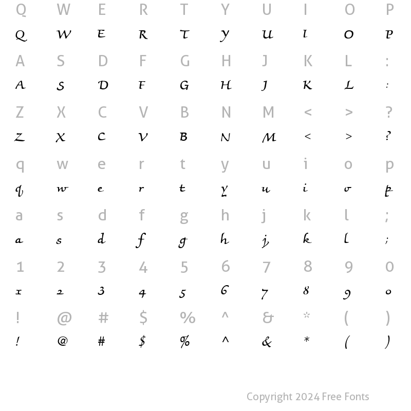 Character Map of MorisScript Regular