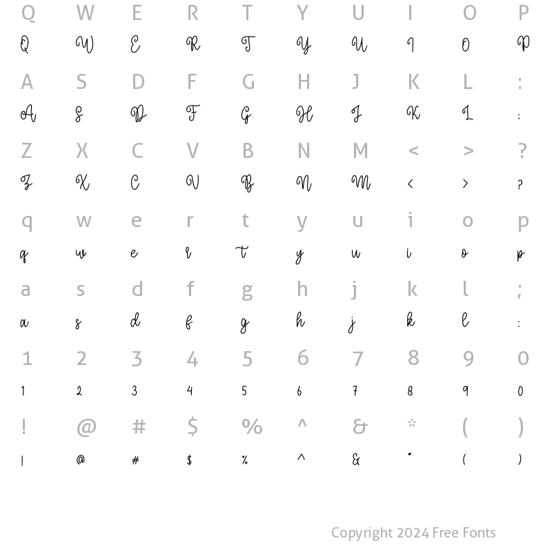 Character Map of Morning Christmas Script Regular