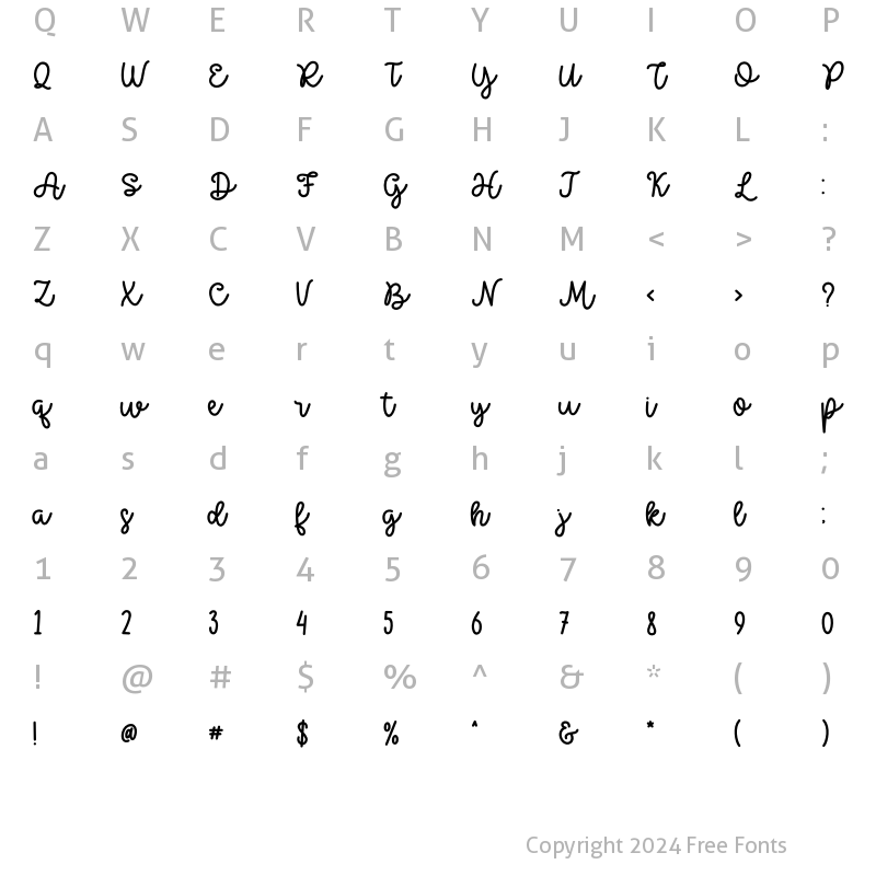 Character Map of Morning Honey Script Regular