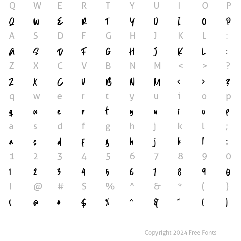 Character Map of Morning Mitoss Regular