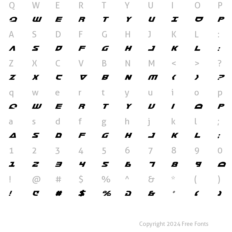 Character Map of Morse NK Condensed Italic Condensed Italic