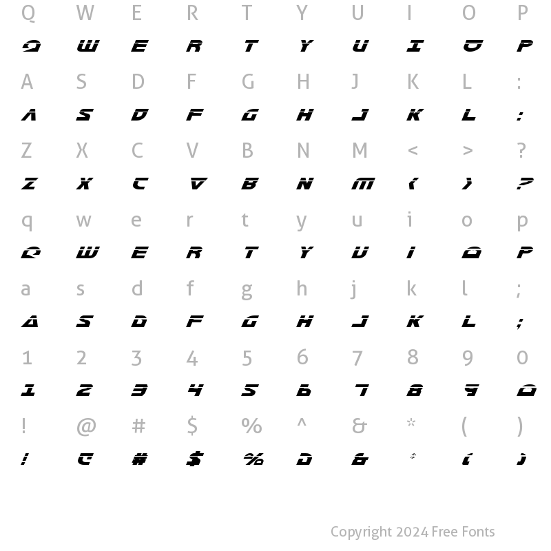 Character Map of Morse NK Condensed Laser Italic Condensed Laser Italic