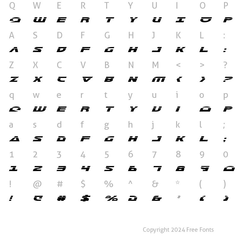 Character Map of Morse NK Laser Italic Laser Italic
