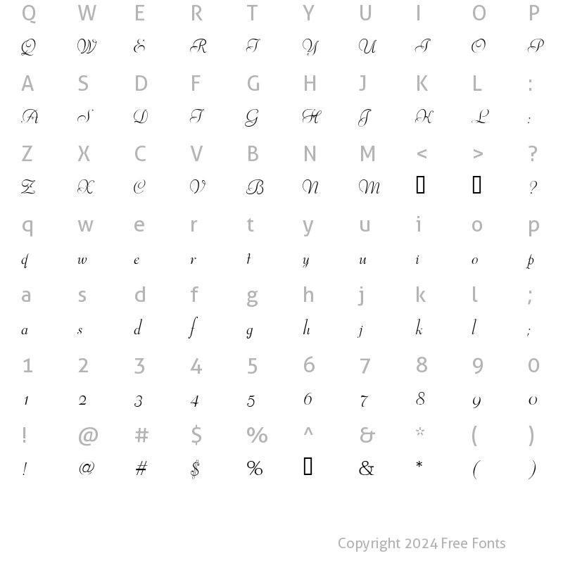 Character Map of Moskovia Script Regular