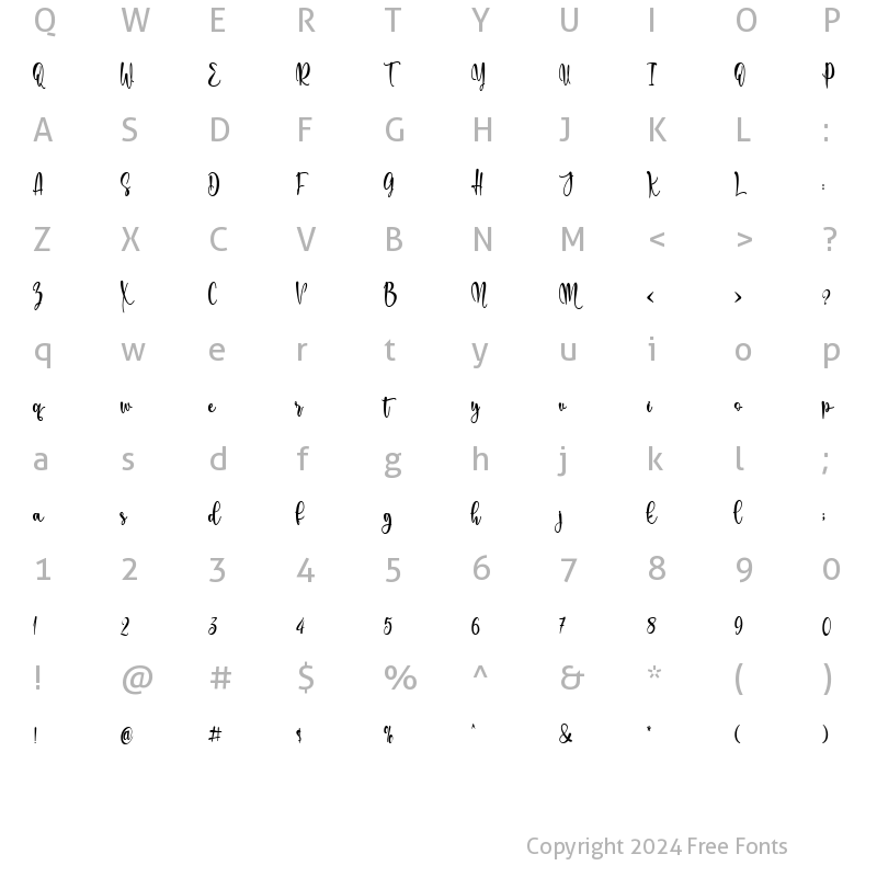 Character Map of Mother Love Regular