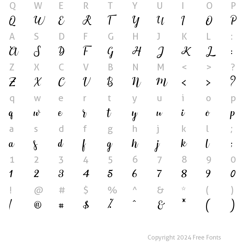 Character Map of Mothius Script Regular