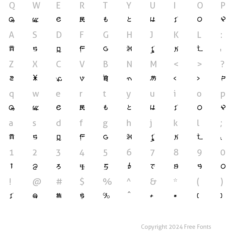 Character Map of Mothra Regular