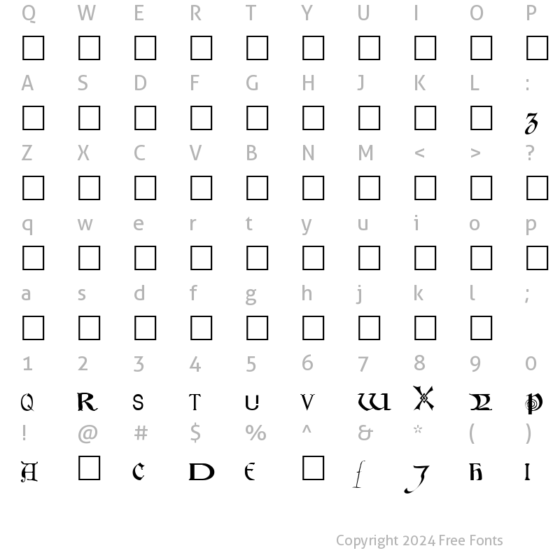 Character Map of Motley Regular Regular