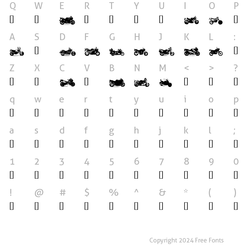 Character Map of MotorBikez Regular