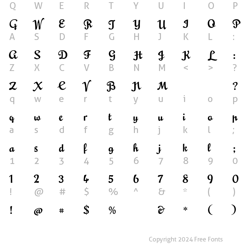 Character Map of MousseScript Alternate Regular