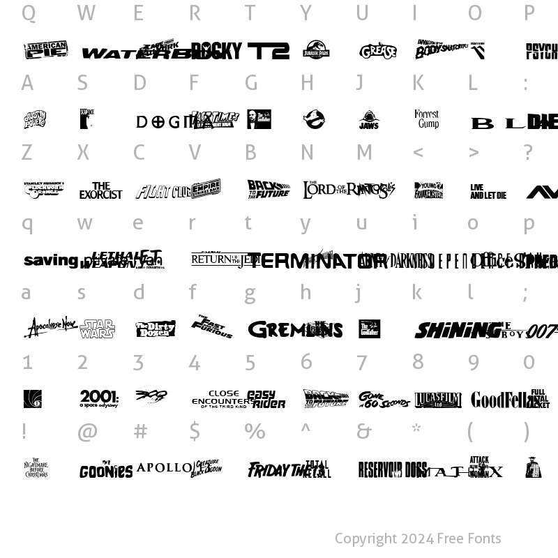 Character Map of Movie Gallery Regular