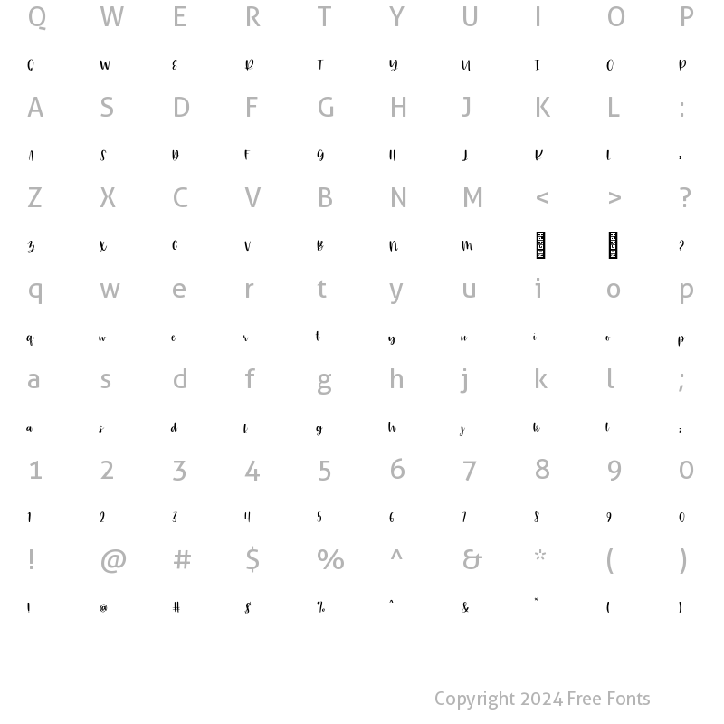 Character Map of Moxie Script Regular