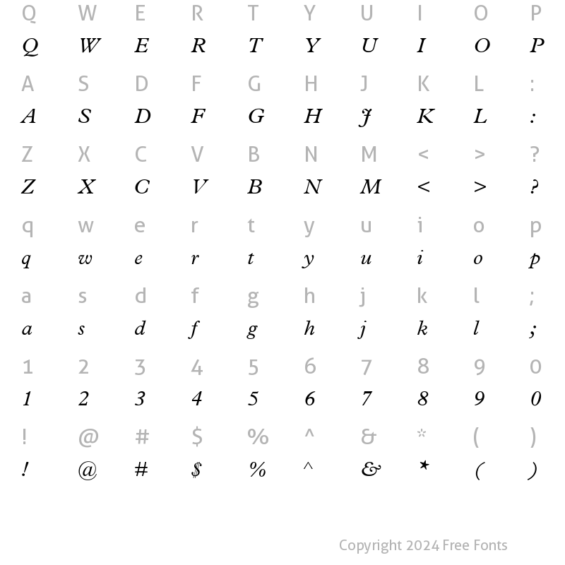 Character Map of MPlantin-Italic Regular