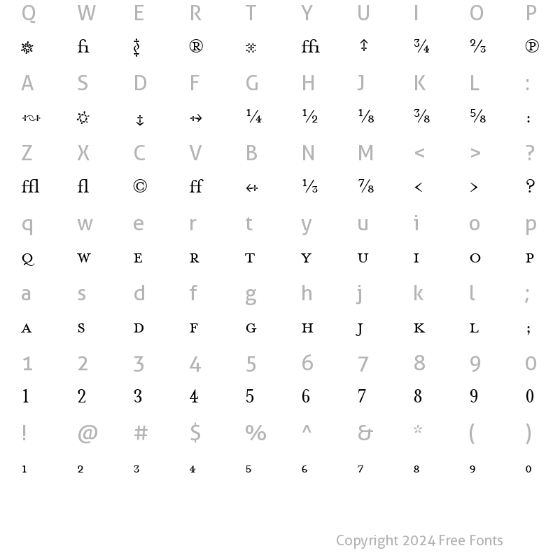 Character Map of MrsEavesFractions Regular