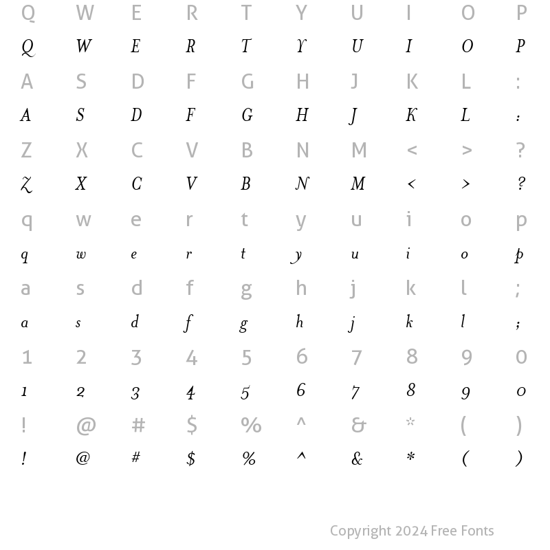 Character Map of MrsEavesItalic Italic