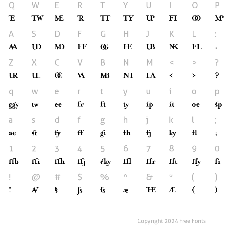 Character Map of MrsEavesJustLig Bold