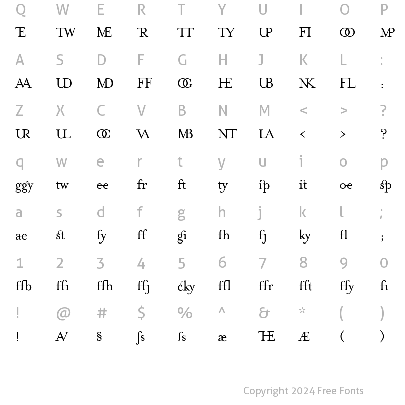 Character Map of MrsEavesJustLig Medium