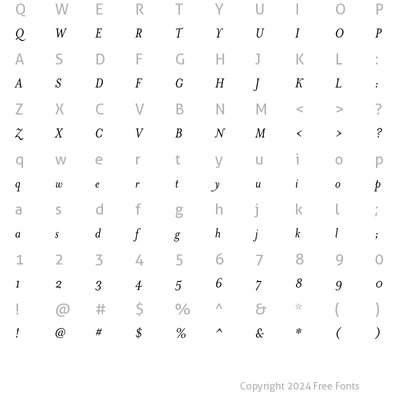 Character Map of MrsEavesSmartLig Italic