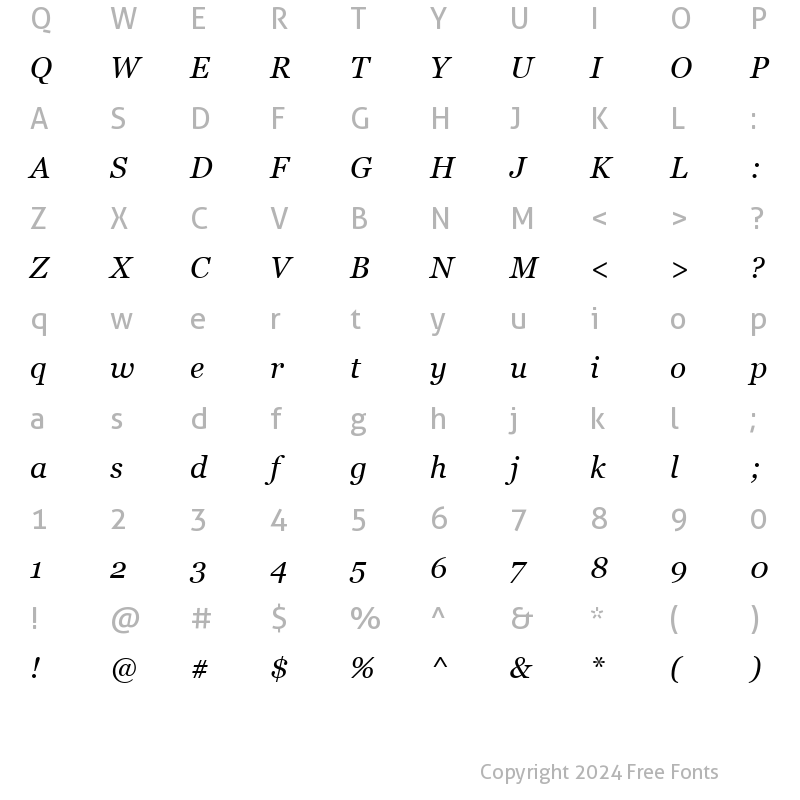 Character Map of MS Reference Serif Italic