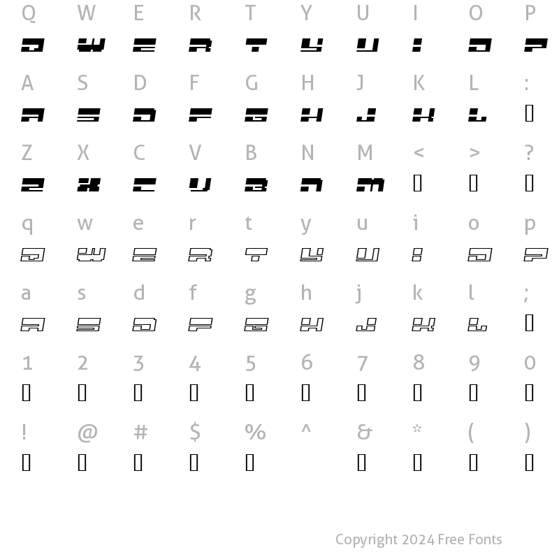 Character Map of mtiza Italic