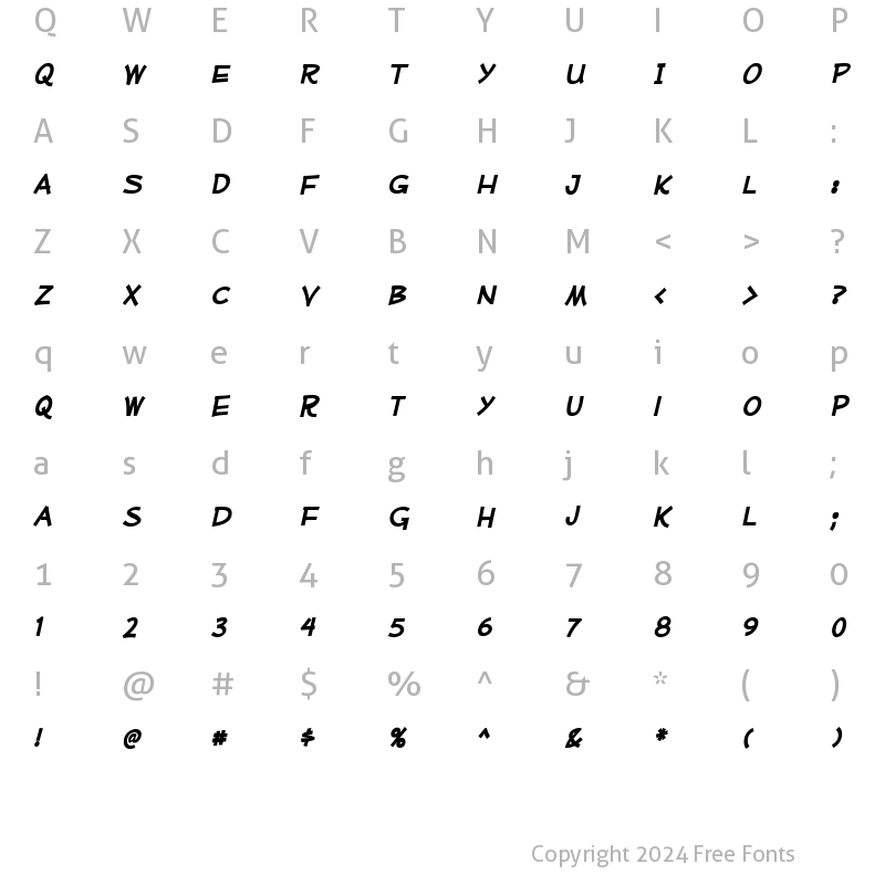 Character Map of Mufferaw Bold Italic