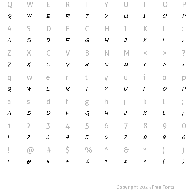 Character Map of Mufferaw Italic