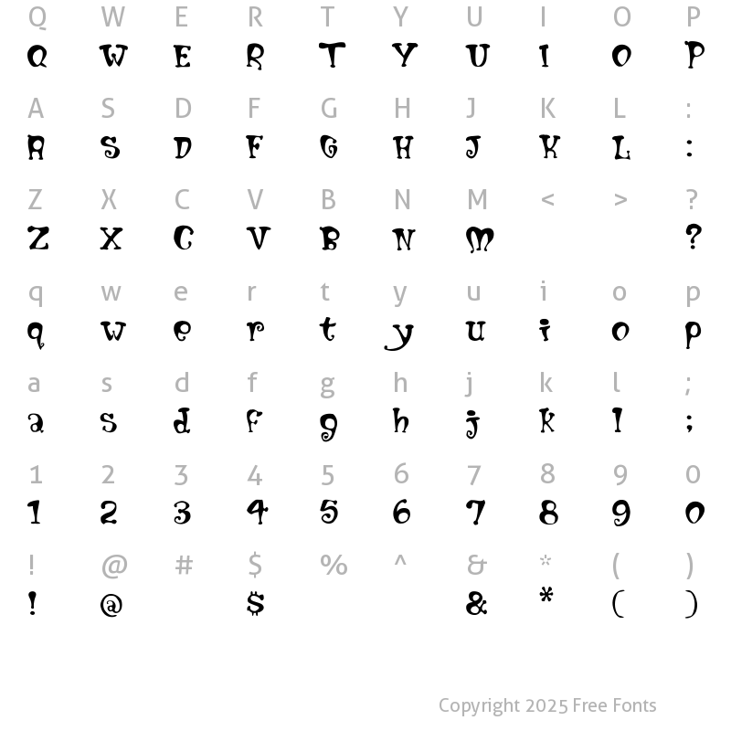 Character Map of Mumblypegs Regular