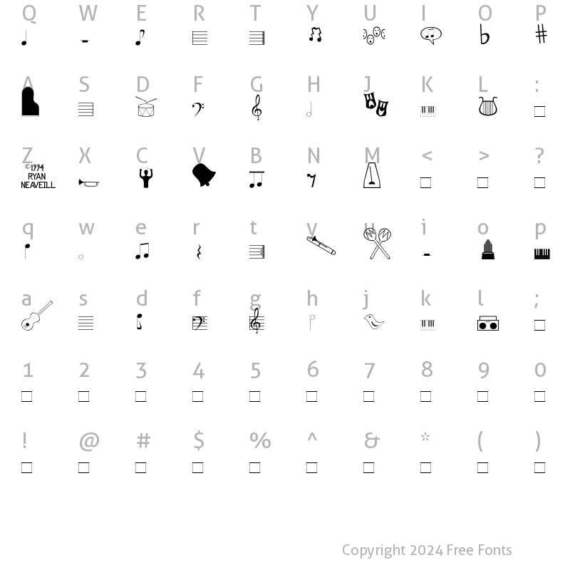 Character Map of Music Fun Regular