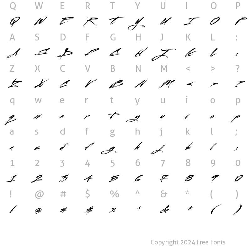 Character Map of MustangW01-Regular Regular