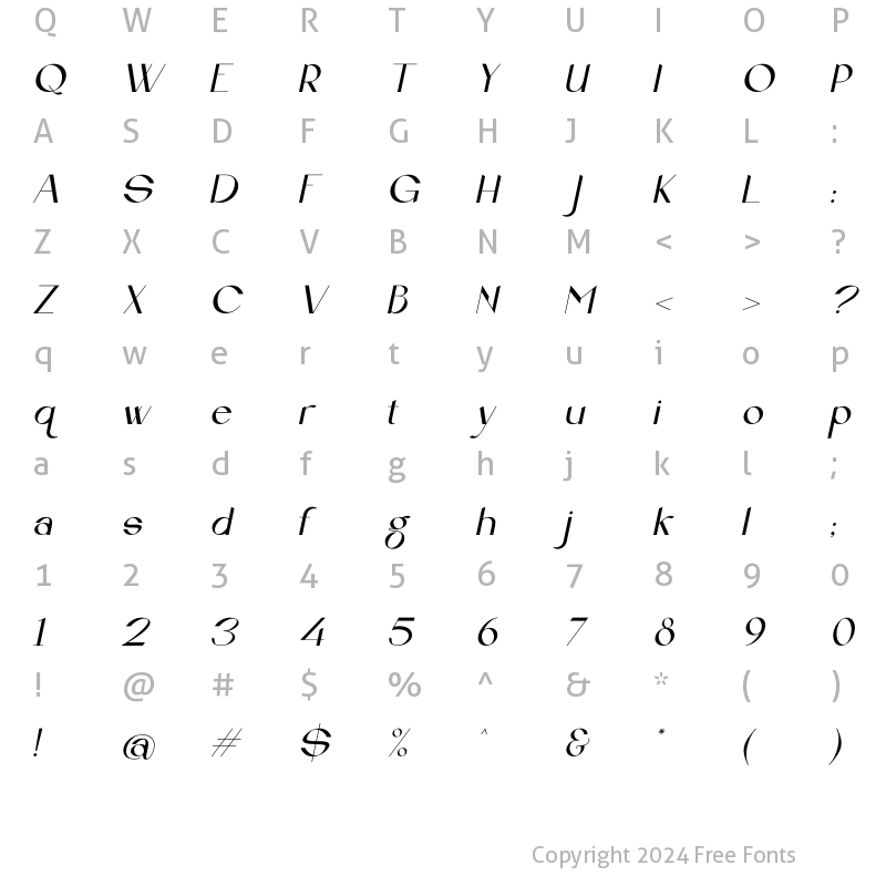 Character Map of Musthyka Italic