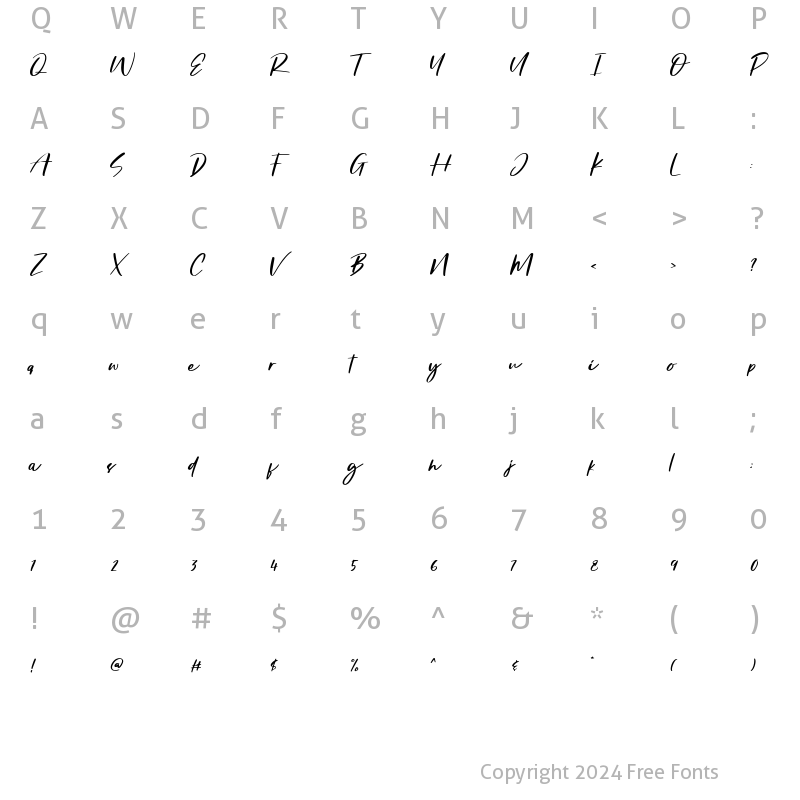 Character Map of Mustica Regular