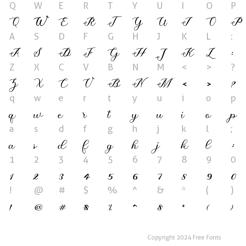 Character Map of Mustika Script Regular