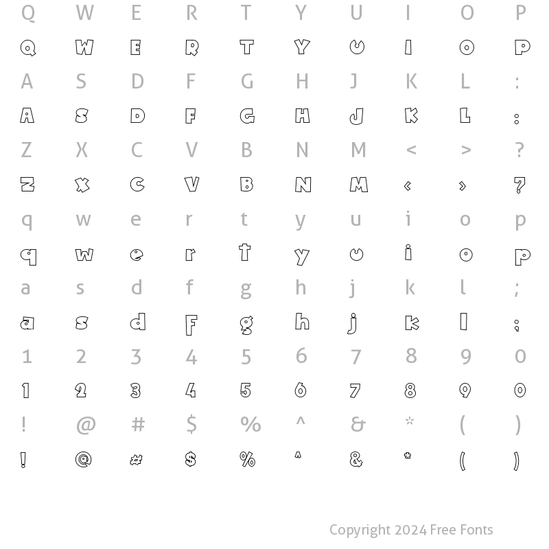 Character Map of muter kido Italic