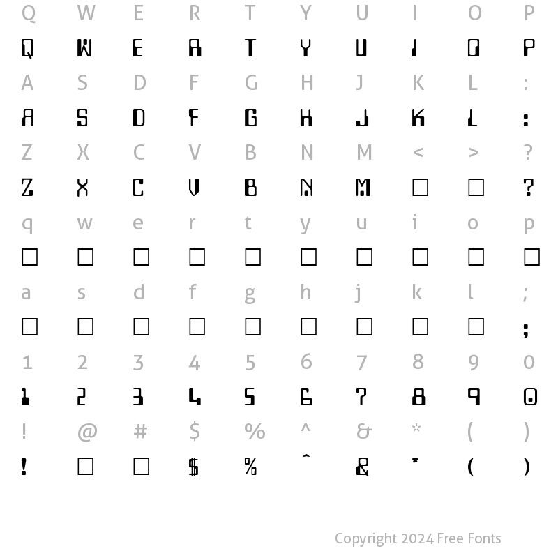 Character Map of Mycalc Regular