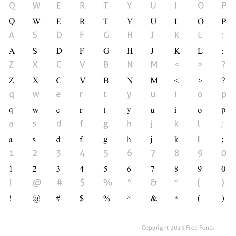 Character Map of Myilam_Lightface Regular