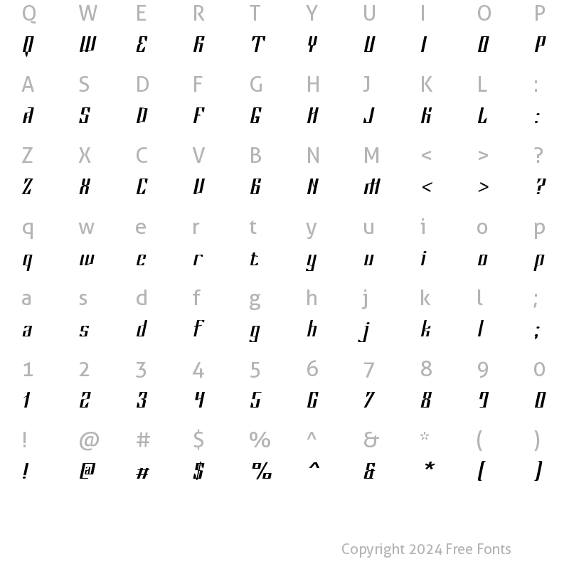 Character Map of Myla Black Italic