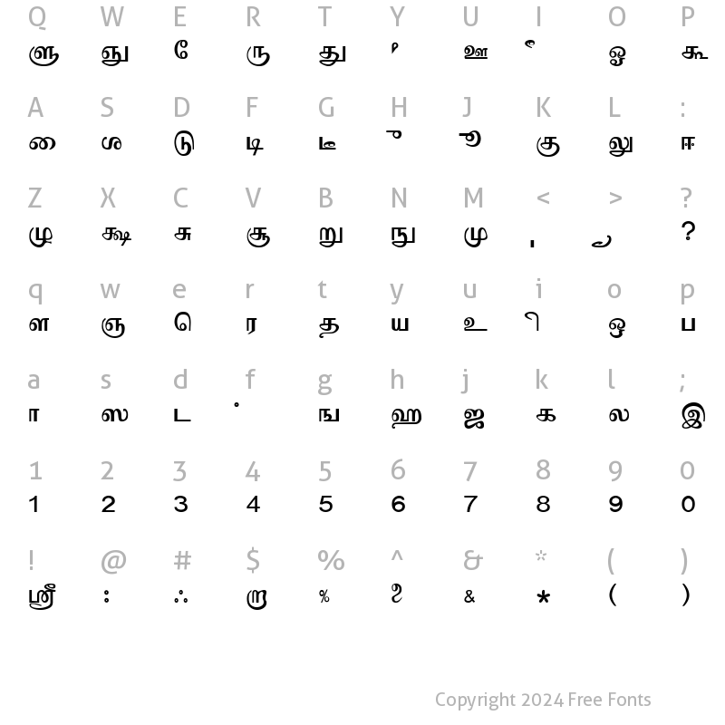 Character Map of Mylai-Sri Regular