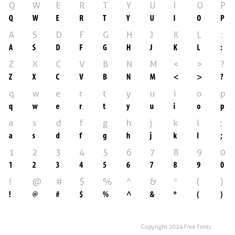 Character Map of Myriad Bold Condensed