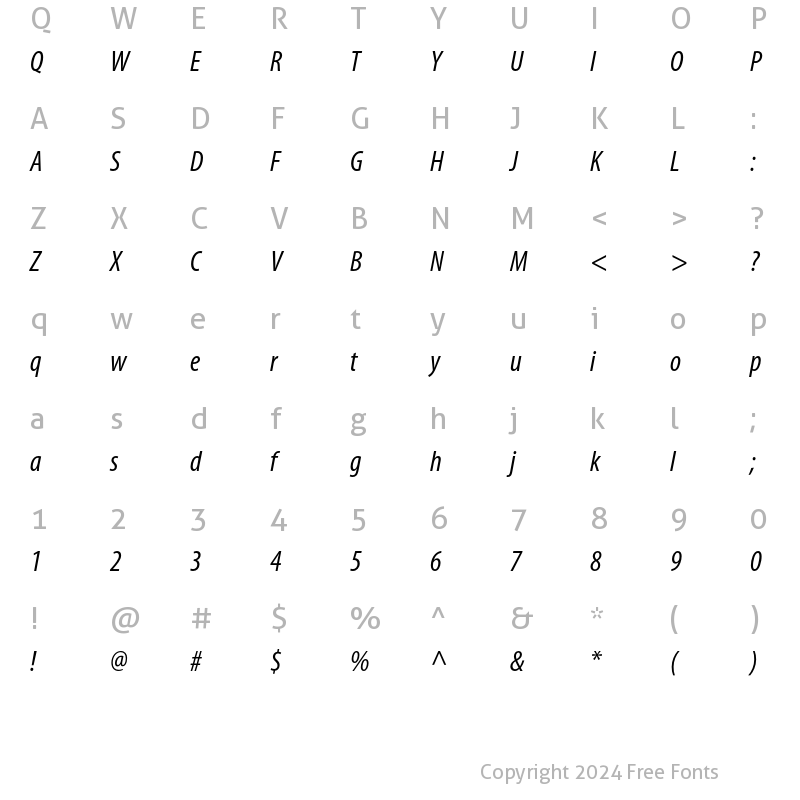 Character Map of Myriad Condensed Italic