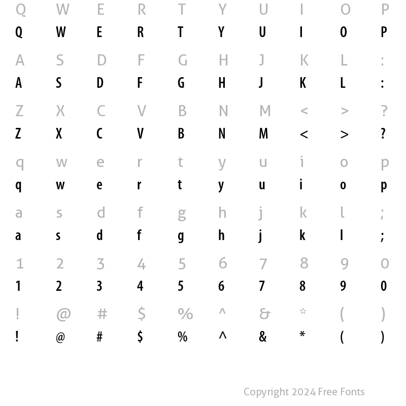 Character Map of Myriad Pro Semibold Condensed
